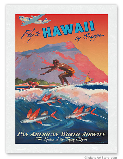 Pan Am Hawaii Clipper Travel Poster Travel Art Print Birthday Gift  Christmas Present 