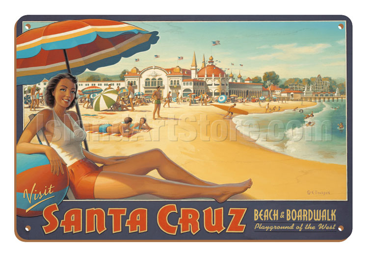 Santa Cruz CA LP Artwork Beach Boardwalk Posters, Wood & Metal Signs